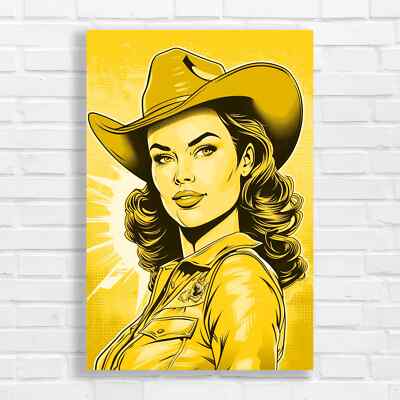Retro Cowgirl Pop Yellow Canvas Print Large Picture Wall Art UK