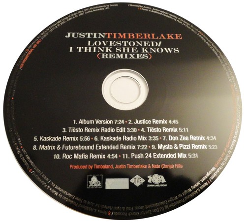 Justin Timberlake LOVESTONED/I THINK SHE KNOWS REMIXES (Promo CD Single) (2007) - Picture 2 of 3