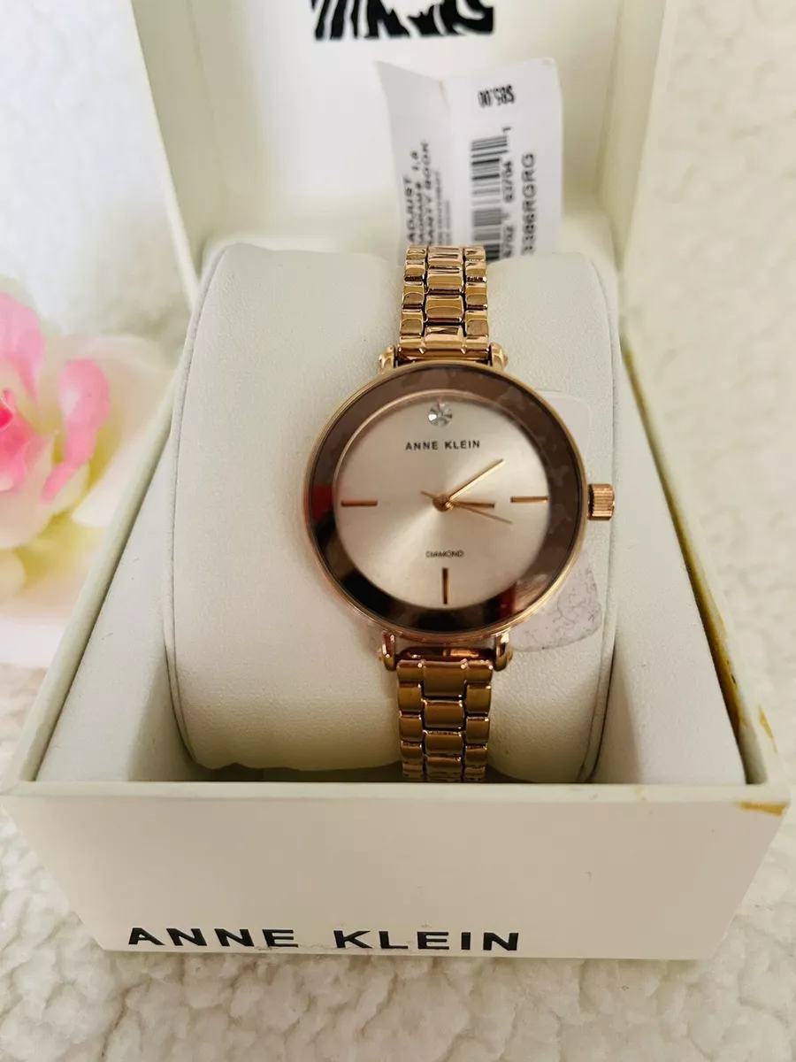 New In Box Anne Klein Womens Rose Gold Tone Diamond Accented
