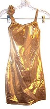 Caliente Clubwear Gold Metallic Dress Polka Dot Ruffled Sleeve Dress Size 2XS