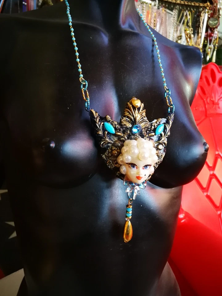 Joyería Belle Epoque Art Deco Nouveau Cabeza de Muñeca Lujo Marilyn Monroe Gota Perla Foto 3 de 4