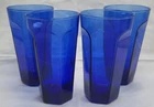 Vintage Set of 4 ANCHOR HOCKING Cobalt Blue Tumblers Glass Arched Panels
