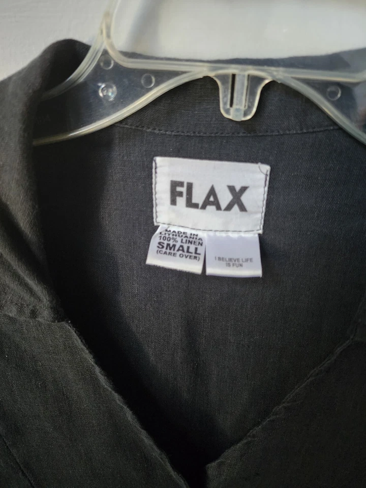 Vestido túnica camisa 100 % lino negro con botones delanteros FLAX pequeño Lagenlook ventilado lateralmente Foto 3 de 4