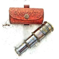 BRASS TELESCOPE MARINE ANTIQUE NAUTICAL LEATHER PIRATE SPYGLASS VINTAGE SCOPE