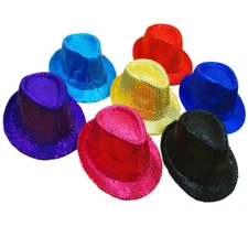 SEQUIN FEDORA Novelty Costume HAT - Classic Style Trilby Gangster Shiny Sequined