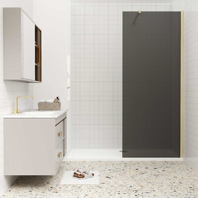 Walk in Duschwand Dusche H.200cm Duschabtrennung 8mm Rauchglas Nano ESG Gold