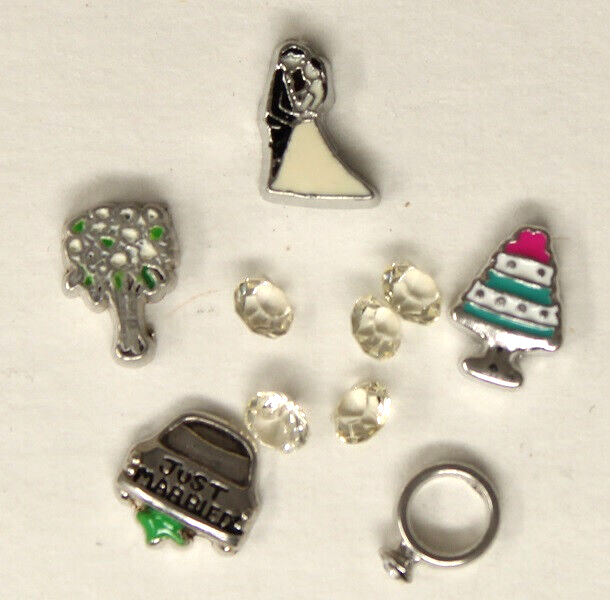 Wedding Bride Groom Floating Charms: Living Memory Locket: Cake Ring Car Bouquet