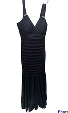 Kathy Roberts Navy Blue Women Black Sleeveless Stretch Long Dress Mermaid Size 1