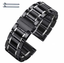Black Elegant Ceramic Replacement Watch Band Butterfly Clasp Quick Release #8001