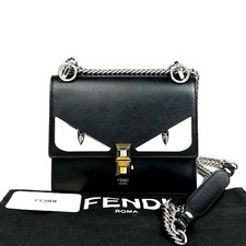 FENDI Kanai Leather Chain Mini Shoulder Bag Black Monster 2Way Used From Japan