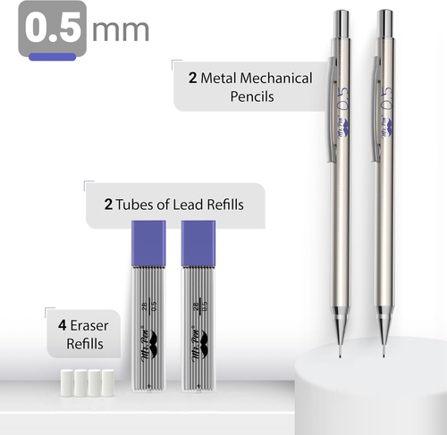 - Mechanical Pencils 0.5mm, Pack of 2, Metal Mechanical Pencil with Lead and Era - Picture 2 of 12