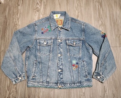 Y2K VTG NOS Pepe Jeans London Denim Jacket Women's Medium Blue Embroidery Floral