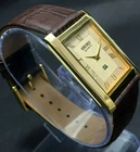 Vintage Seiko Slim Tank Quartz Men Golden Dial Dress Watch-Free DDP Shipping