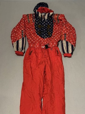 Vintage 80 90s Obermeyer Retro Colorful Ski Suit Snow Bib Skiing Snowboard Women