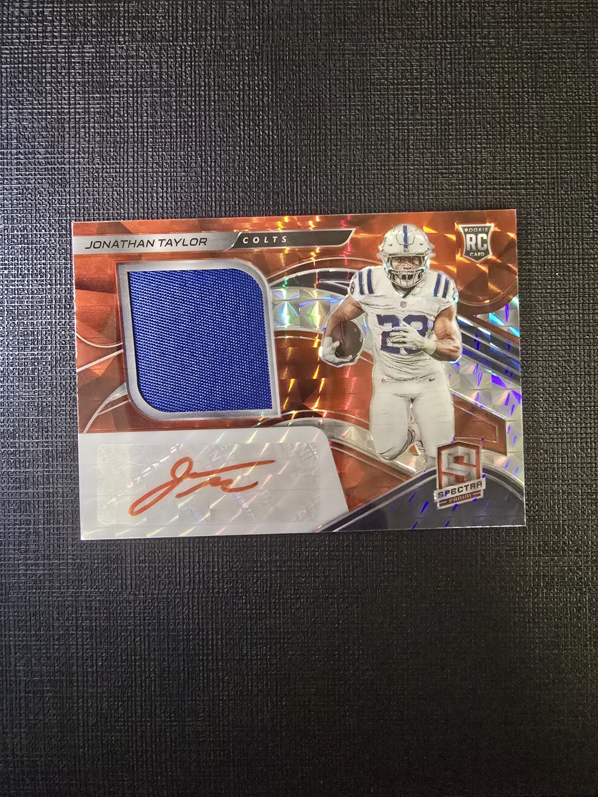 2020 Spectra - Jonathan Taylor Rookie Patch Auto #216 Orange Prizm RPA 10/15