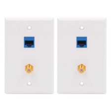 Ethernet Coax Wall Plate UL Listed , 2-Port Coax and Ethernet Wall Outlet wi...