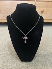 Hello Kitty Silver And Pink Angel Wing/Heart Necklace 22 NEW