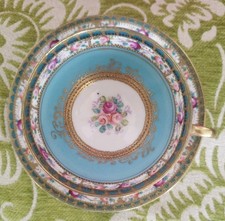  ANTIQUE ROSE NORITAKI DEMI TASS CUP BLUE AND GOLD HAND PAINTED