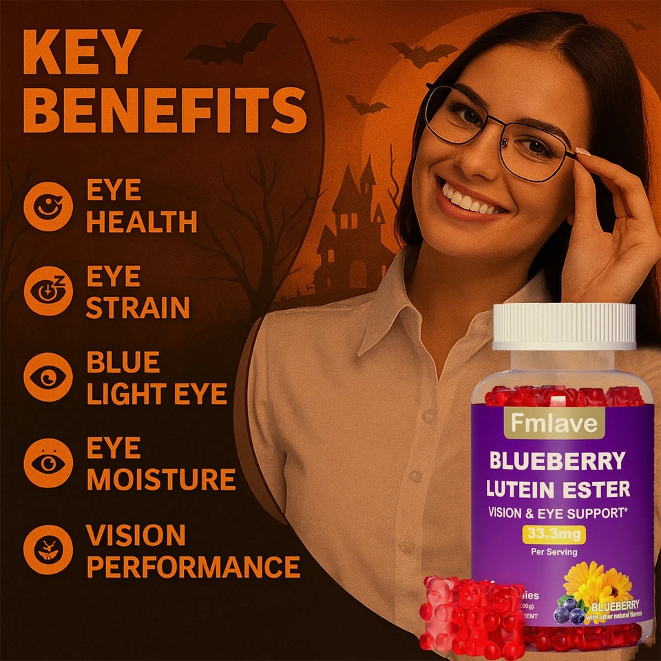 Paquete de 3 gomitas de apoyo para la visión y los ojos, suplemento de éster de luteína arándano para ojos Foto 3 de 4