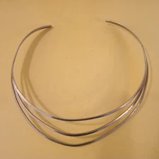 Minimalist Necklace Collar Silver Plated Brass Modern Adjustable Sleek Triple
