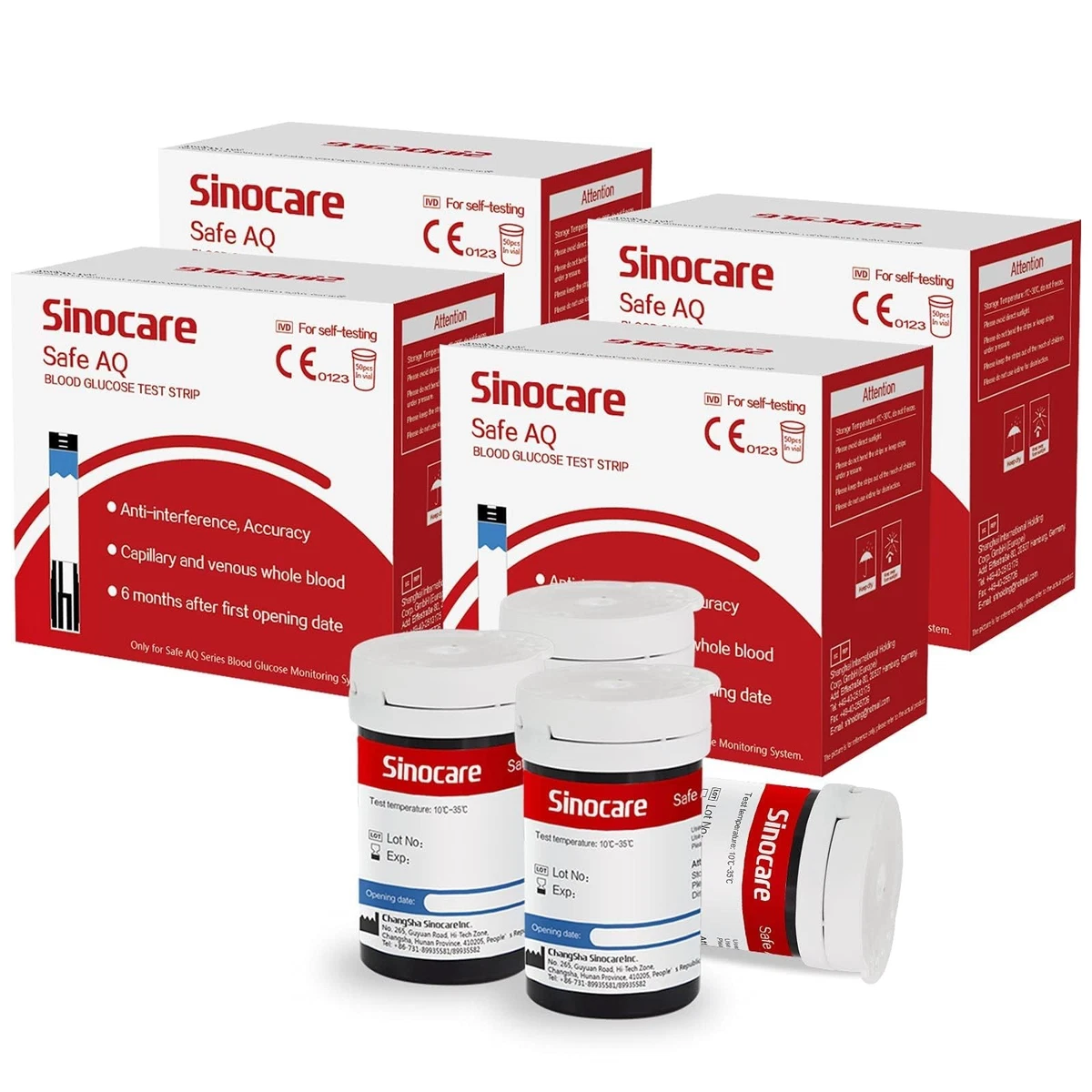 Sinocare Tiras Sangre, 200 x Tiras Reactivas para Safe AQ Smart/Voice