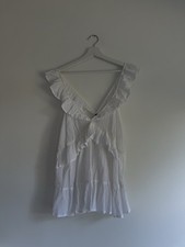 ✿ ASOS White Swiss Dot Ruffle Backless Mini Dress Size US 14 NWT Summer Boho