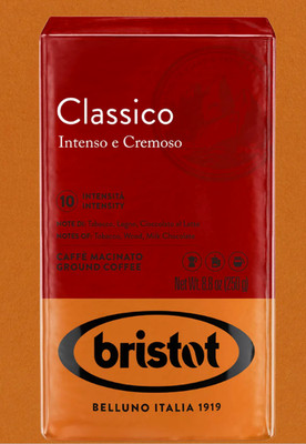 New Bristot Italian Classico Intenso e Cremoso Ground Coffee 8.8oz by 01.08.2027