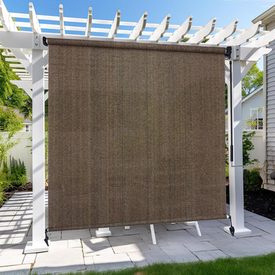 8'x8' Mocha Outdoor Roller Shade - Cordless Patio Blinds for Pergola