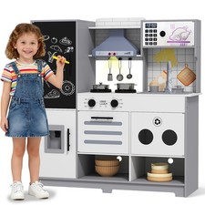 New Kids Pretend Play Kitchen Set Sink with Running Water,Sound,Light,Blackboard