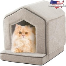 Comfortable Cat House Soft Plush Interior Durable Exterior Cozy Shelter Cats New