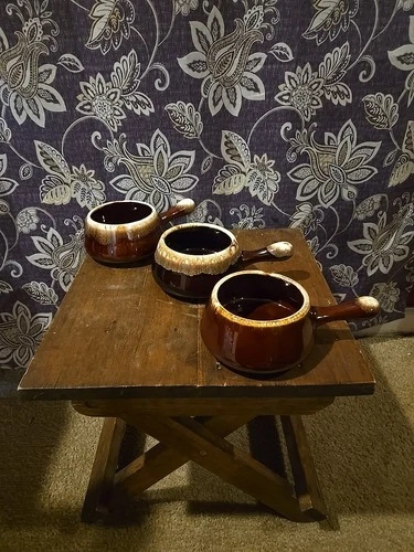 Mccoy Stoneware Soup Bowl Brown Drip Glaze Set 3 Pieces Vintage 7054