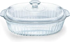 2.8L/3Qt Glass Casserole Dish with Lid, Ribbed Oval Glass Baking Dish for Oven &