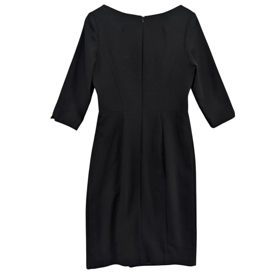 Black Halo Sheath Dress Black 3/4 Sleeve Boat Neck Lined Knee Length Size 10 - Image 2 of 4