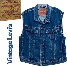 Vintage 90’s Levi’s 70595 4891 Trucker Denim Vest XL Blue Jacket Jeans Made USA