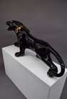 VINTAGE MCM CERAMIC BLACK PANTHER FIGURINE COLORFUL GOLD COLLAR 17" LONG W/CHAIN — photo 5