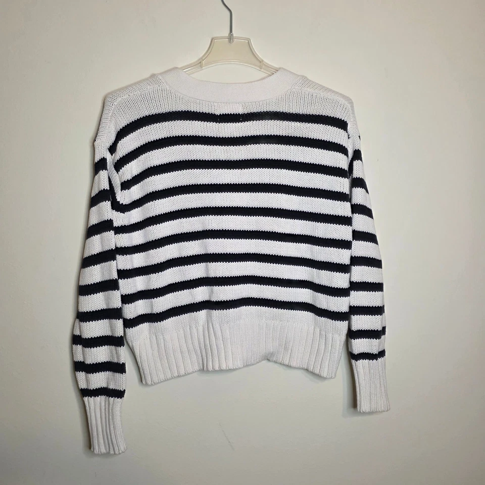 Cárdigan suéter tejido a rayas Willow & Wind para mujer pequeño negro crema informal Foto 3 de 4