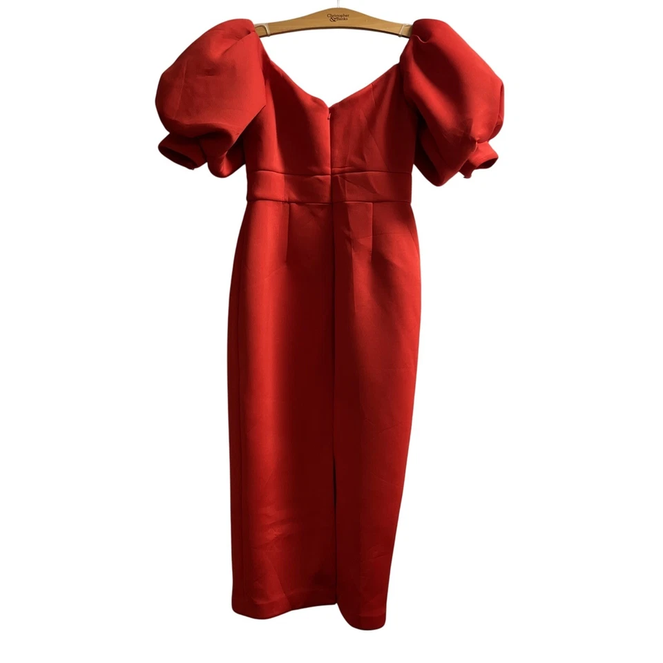 Vestido Badgley Mischka Para Mujer 8 Rojo Ajustado Acanalado Corpiño Mangas Abullonadas Vestido Gala Foto 3 de 4