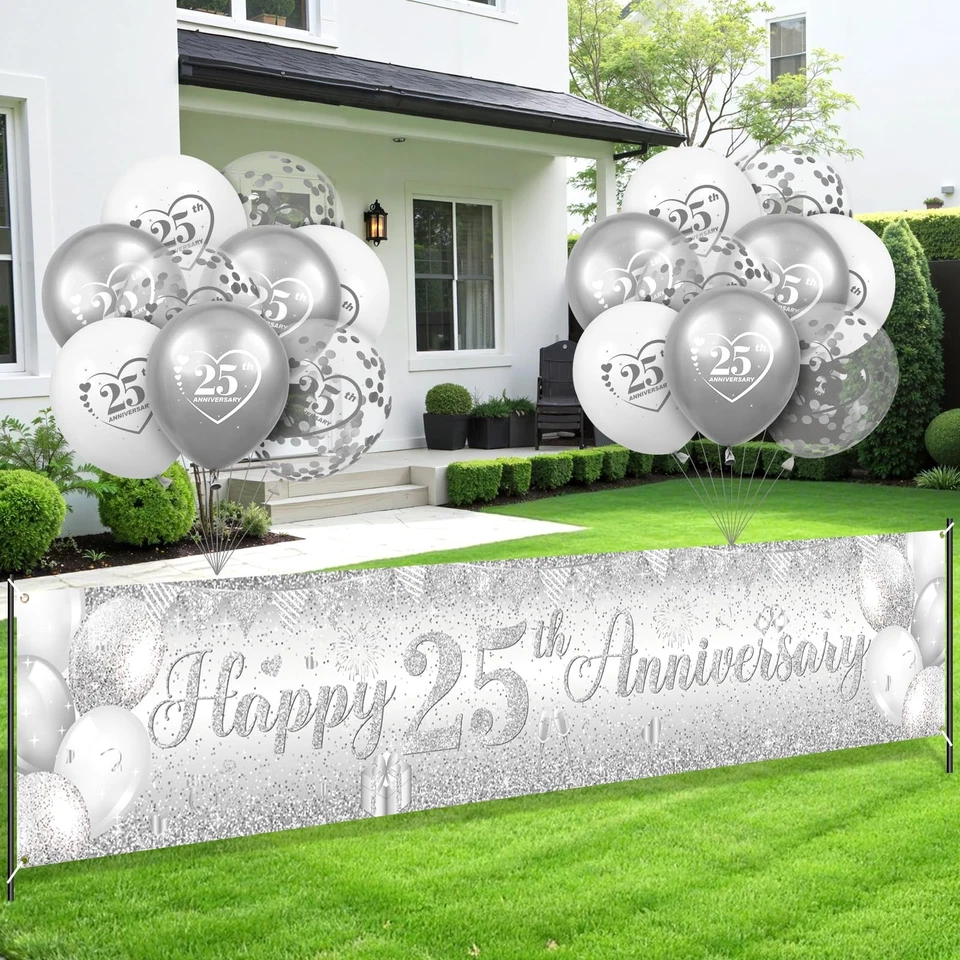 25 Aniversario Boda Banner Decoraciones, Plata 25 Aniversario Boda... Foto 3 de 4