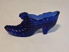 Vintage FENTON Glass Slipper/shoe Cobalt Blue Drapery Style Cat Head Figurine