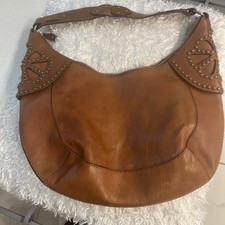 brown Leather Shoulder Bag With Gold Trim