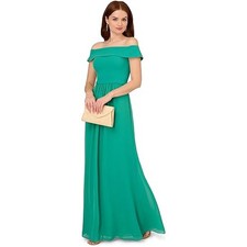 Adrianna Papell Off Shoulder Chiffon Long Maxi Dress Botanic Green Size 14 NWT