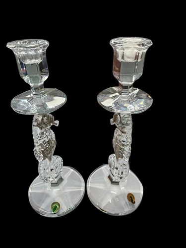 Waterford Crystal Seahorse Candlestick Set Vintage Handblown