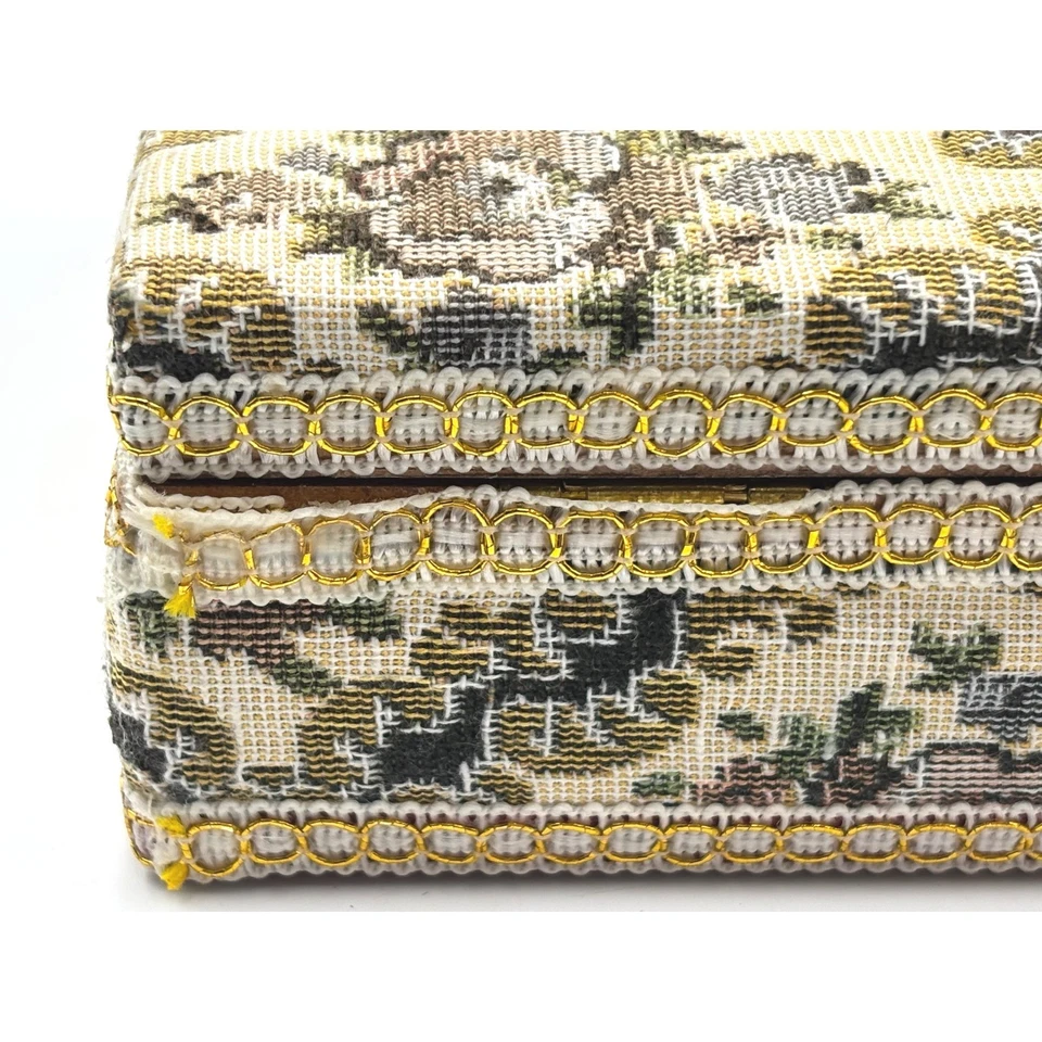 Joyero organizador de baratijas brocado floral vintage con ranuras para espejo y anillo Foto 4 de 4