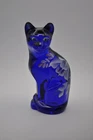 Fenton Glass Cat Hand Painted Cobalt Blue Signed Stacy Williams