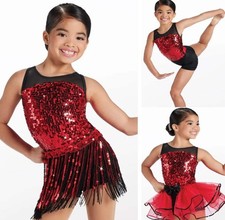 Dance Costume Small Child Red Weissman 14410 Ballet Jazz Tap Sequin 3in1