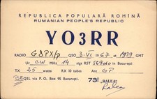 QSL radio card YO3RR 1967 Romania USSR Ralea