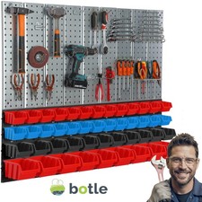 Werkzeugwand Metall 116x99cm Lagersystem mit Werkzeughaltern 33 Boxen Werkzeugha