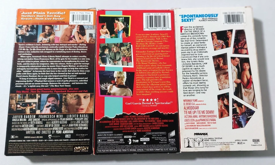 Pedro Almodovar 3 VHS Lot Bad Education R Rated Tie Me Up Tie Me Down Live Flesh - Image 2 of 4