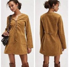 NWT FREE PEOPLE Bradley Faux Suede Mini Dress in Tobacco Sz XS reg $168