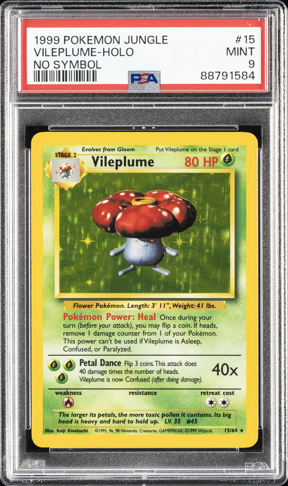 1999 POKEMON JUNGLE NO SYMBOL #15 VILEPLUME-HOLO PSA 9